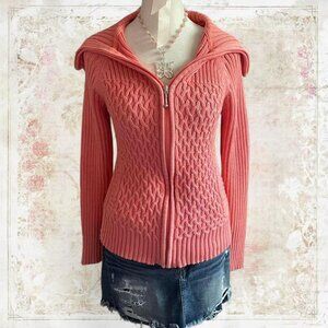 Pink Cable-Knit Zip-Up Sweater